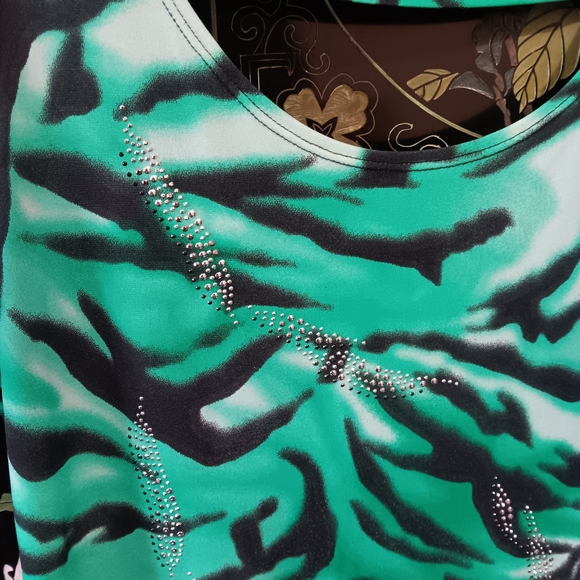 Picadilly Fashion Teal and Black Zebra-Print Tank - Picture 2 of 8